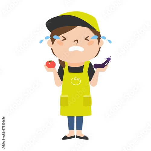 泣いてる八百屋さんの女性のイラスト。