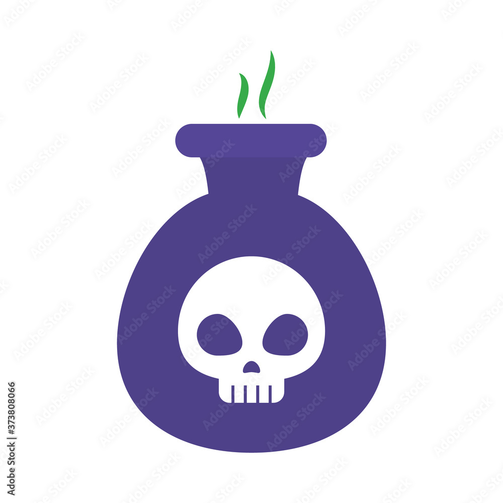 Fototapeta premium halloween pot with skull icon, flat style