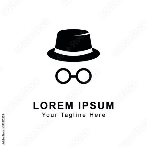 Vintage silhouette of bowler, mustaches, glasses. Vector illustration of gentleman. bowler hat logo design.
