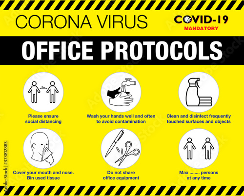 The office protocol poster or public health practices for covid-19 or health and safety protocols or new normal lifestyle concept. eps 10 vector, easy to modify