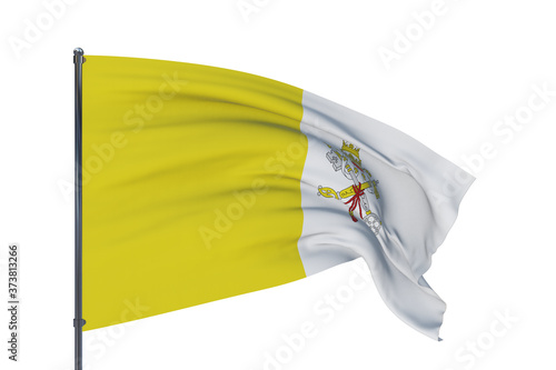 3D illustration. Waving flags of the world - flag of Vatican City. Isolated on white background. photo