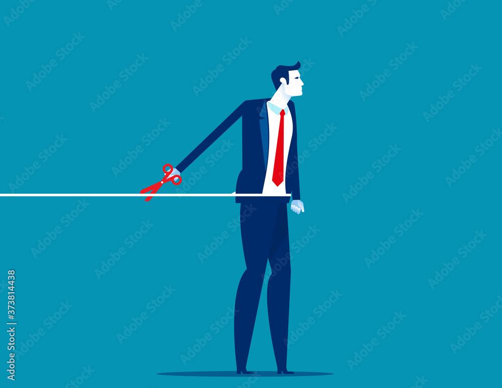 Office worker cutting the rope, Learn to disconnect Office worker cutting the rope, Learn to disconnect