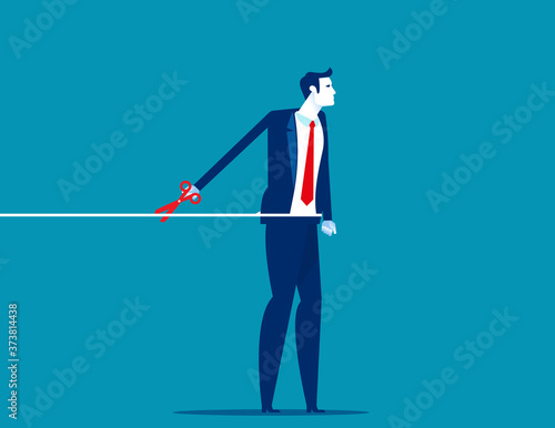 Office worker cutting the rope, Learn to disconnect