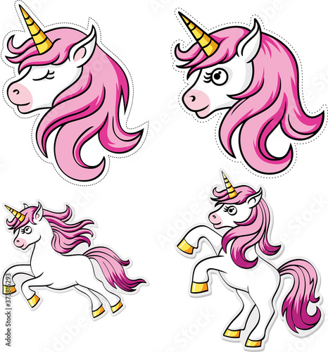 Set of magical unicorn . Vector design isolated on white background