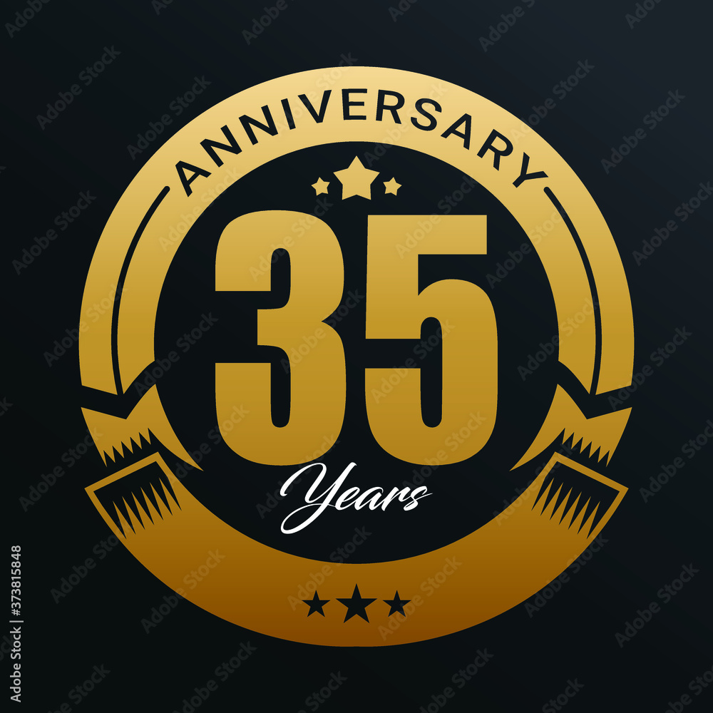 Fototapeta premium Anniversary logo, Year Anniversary logo design celebration, luxurious golden color logo. 