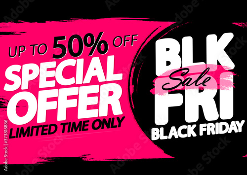 Black Friday Sale, up to 50% off, discount poster design template, special offer, end of season, vector illustration