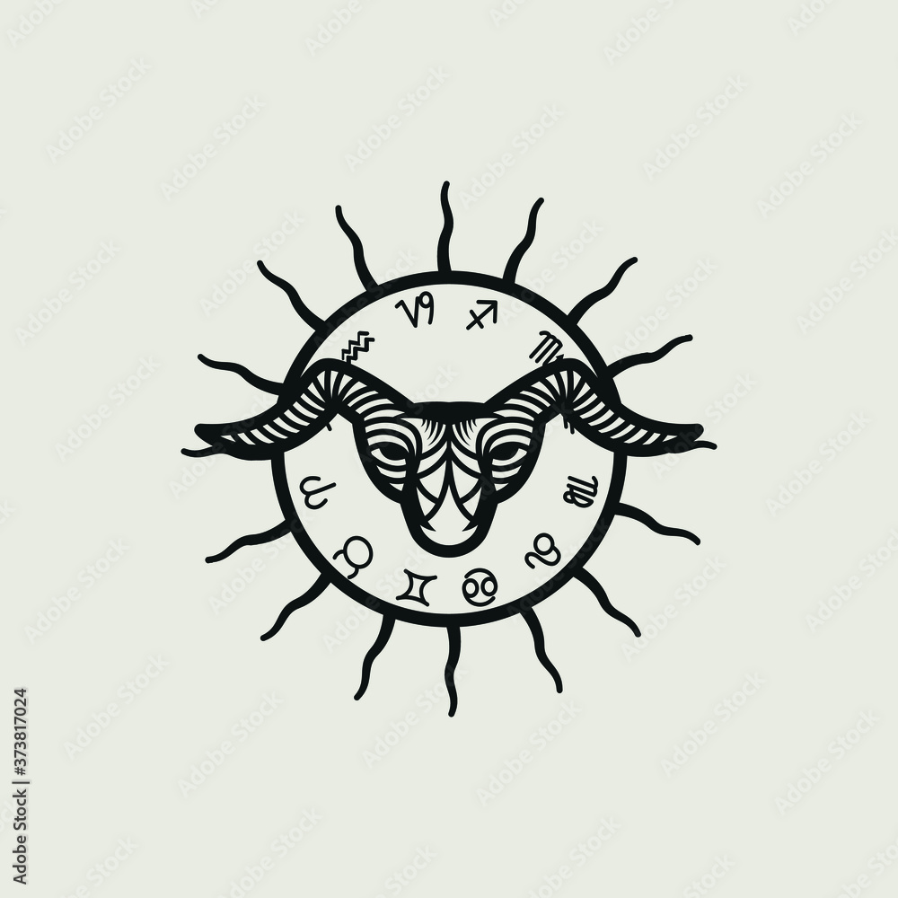 Fototapeta premium Creative digital illustration of astrological sign Aries. zodiac astrology circle with zodiac aries signs.