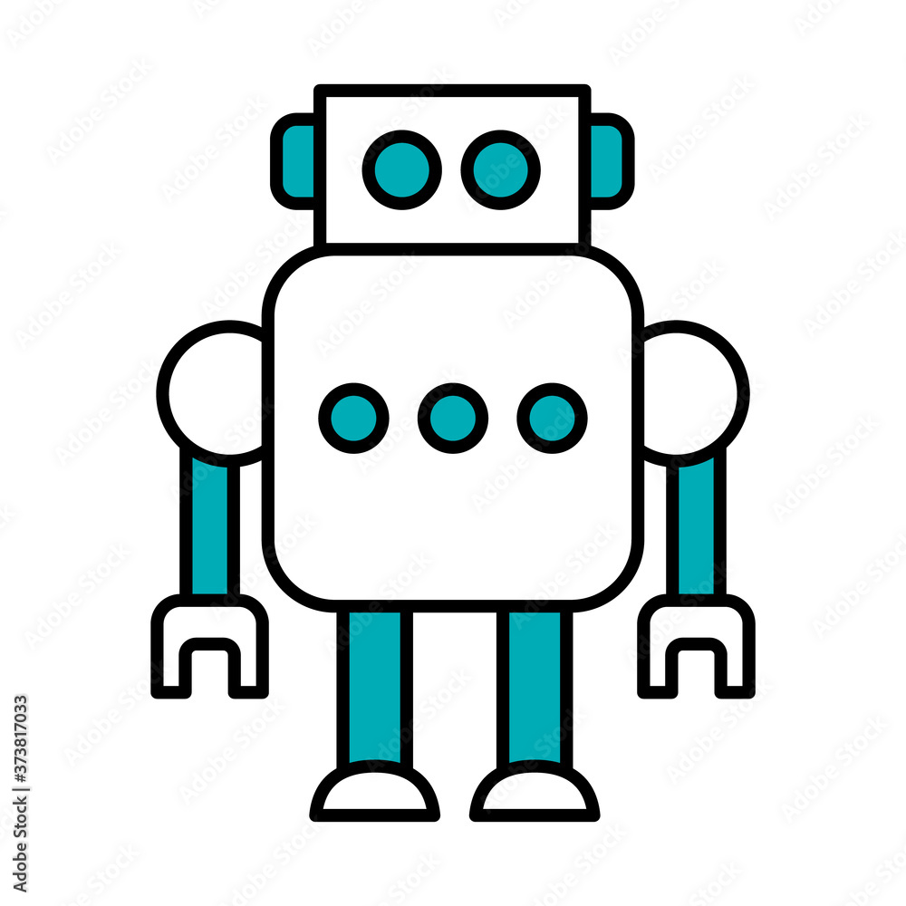 big square robot icon, half line half color style
