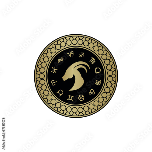 Creative digital illustration of astrological sign Aries. zodiac astrology circle with zodiac aries signs.