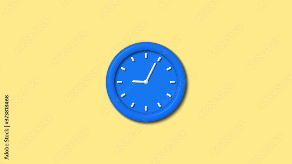 New aqua color 3d wall clock icon on yellow light background,12 hours clock icon