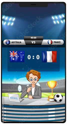 Football match score news on smartphone screen isolated