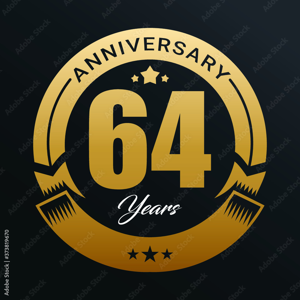 64th Anniversary logo,64 year Anniversary logo design celebration, luxurious golden color logo. 