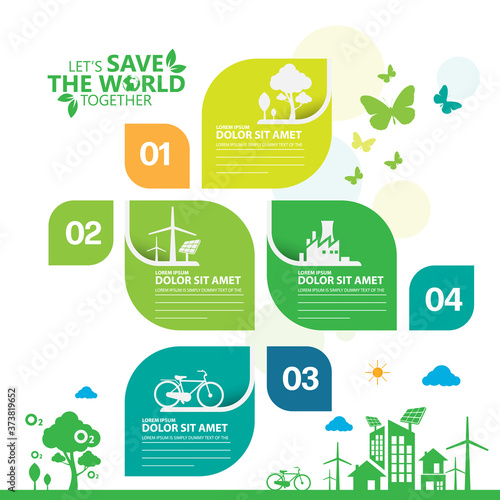 Ecology. Green cities help the world with eco-friendly concept ideas. info graphic vector illustration