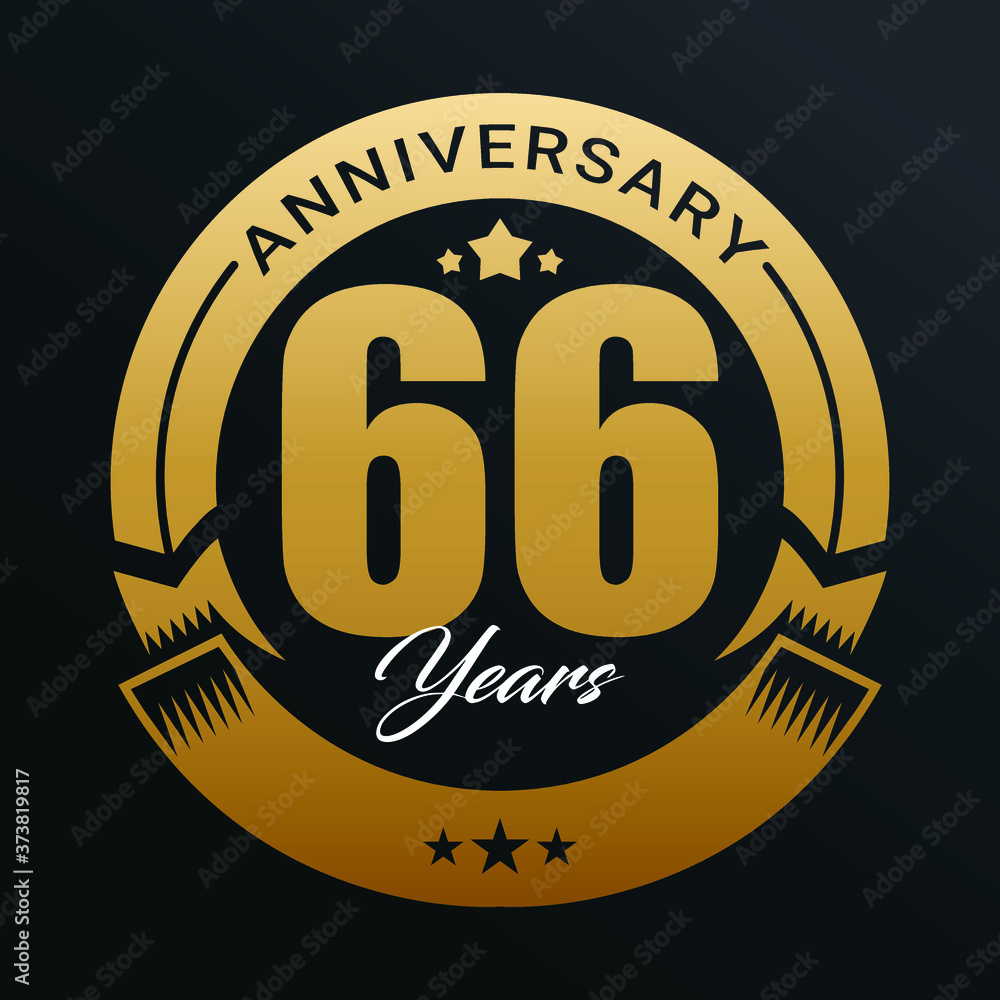 66th, Anniversary logo,66 year Anniversary logo design celebration, luxurious golden color logo. 