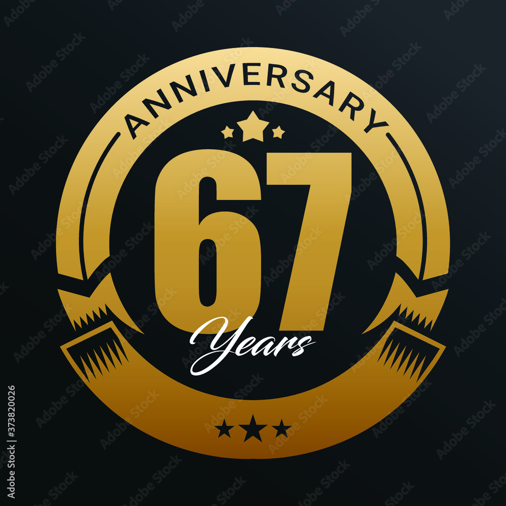 67th Anniversary logo,67 year Anniversary logo design celebration, luxurious golden color logo. 