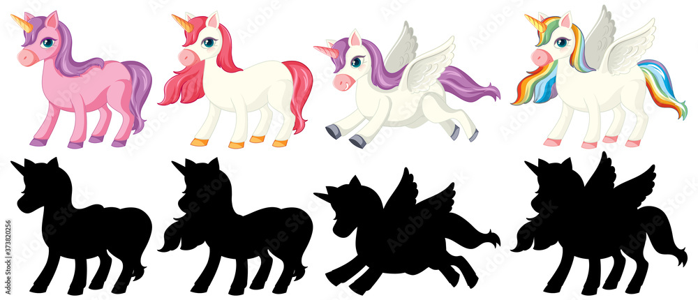 Unicorn with its silhouette Unicorn with its silhouette
