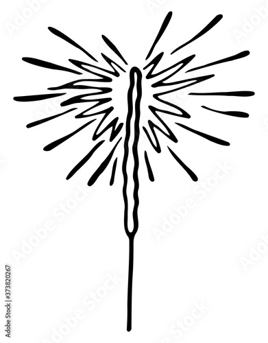 Vector isolated element, Sparkler. Hand drawn doodle.