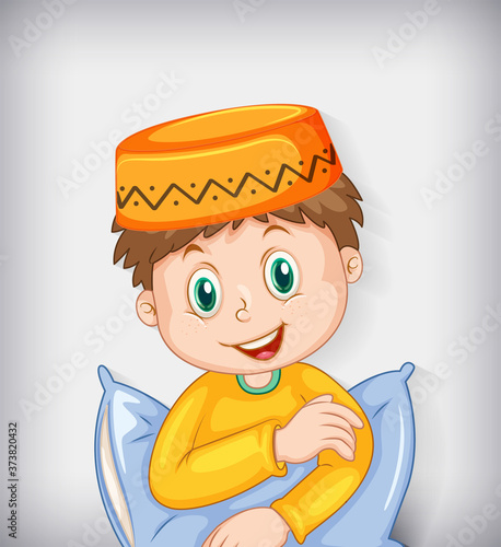 Male muslim cartoon character with pillow