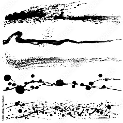 細い波　しぶき　墨素材　セット