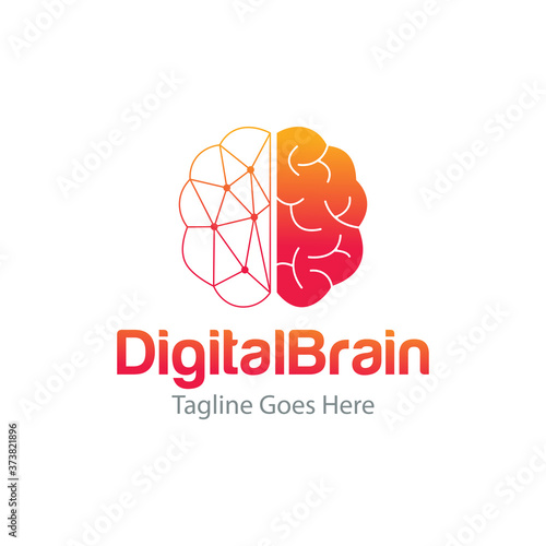 Digital brain logo design, brain connection vector icon