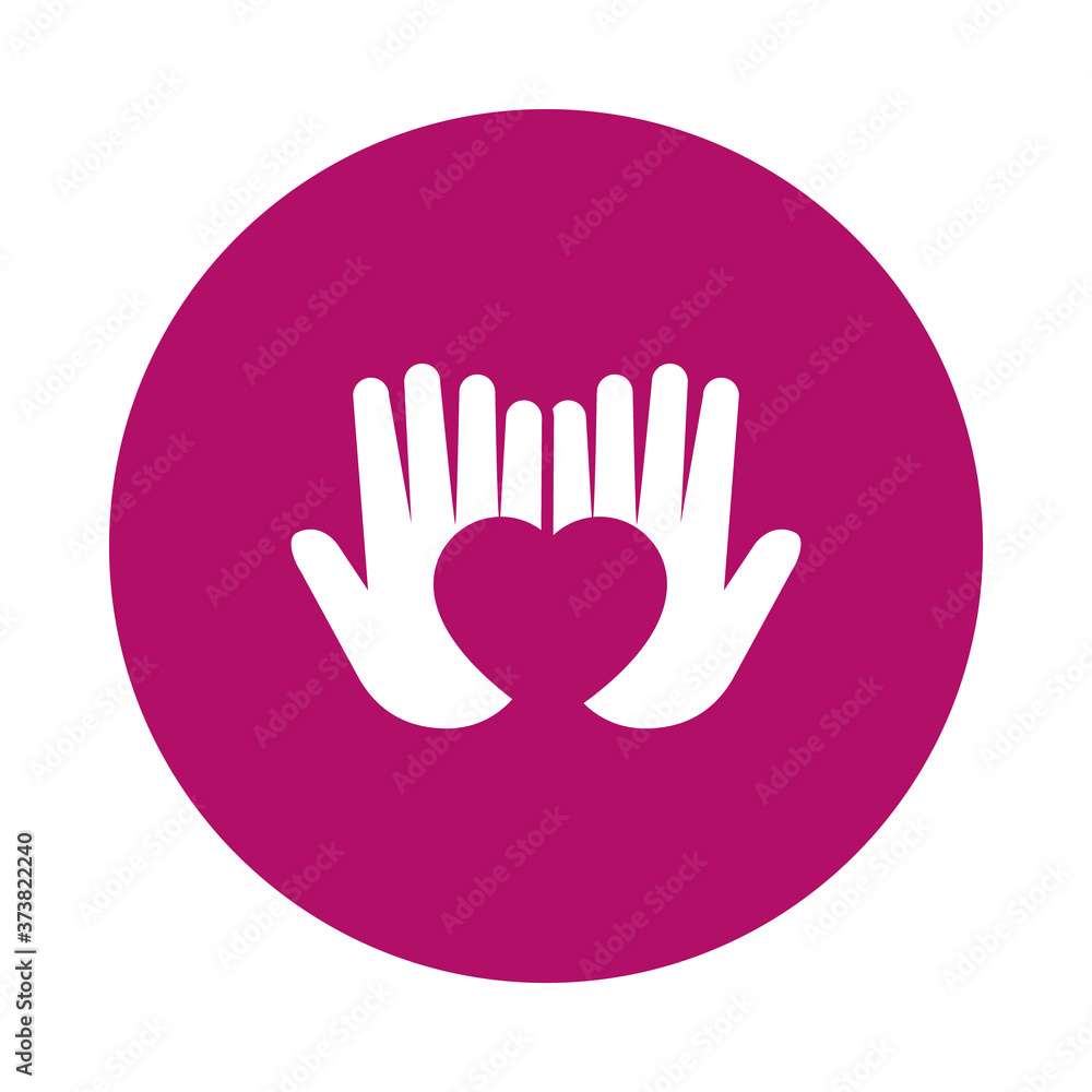 open hands with heart icon, block style open hands with heart icon, block style