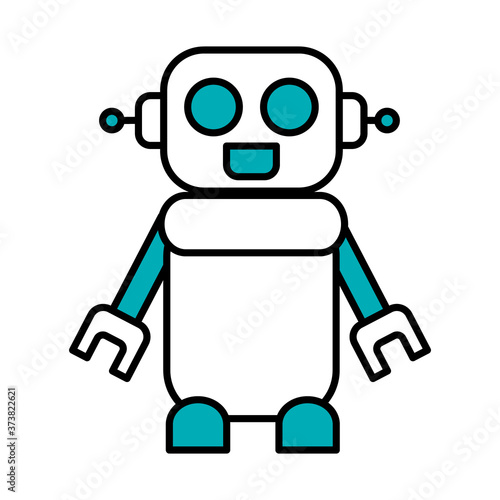 cute square robot icon, half line half color style