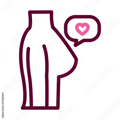 female body showing the breast and speech bubble with heart icon, half color half line style