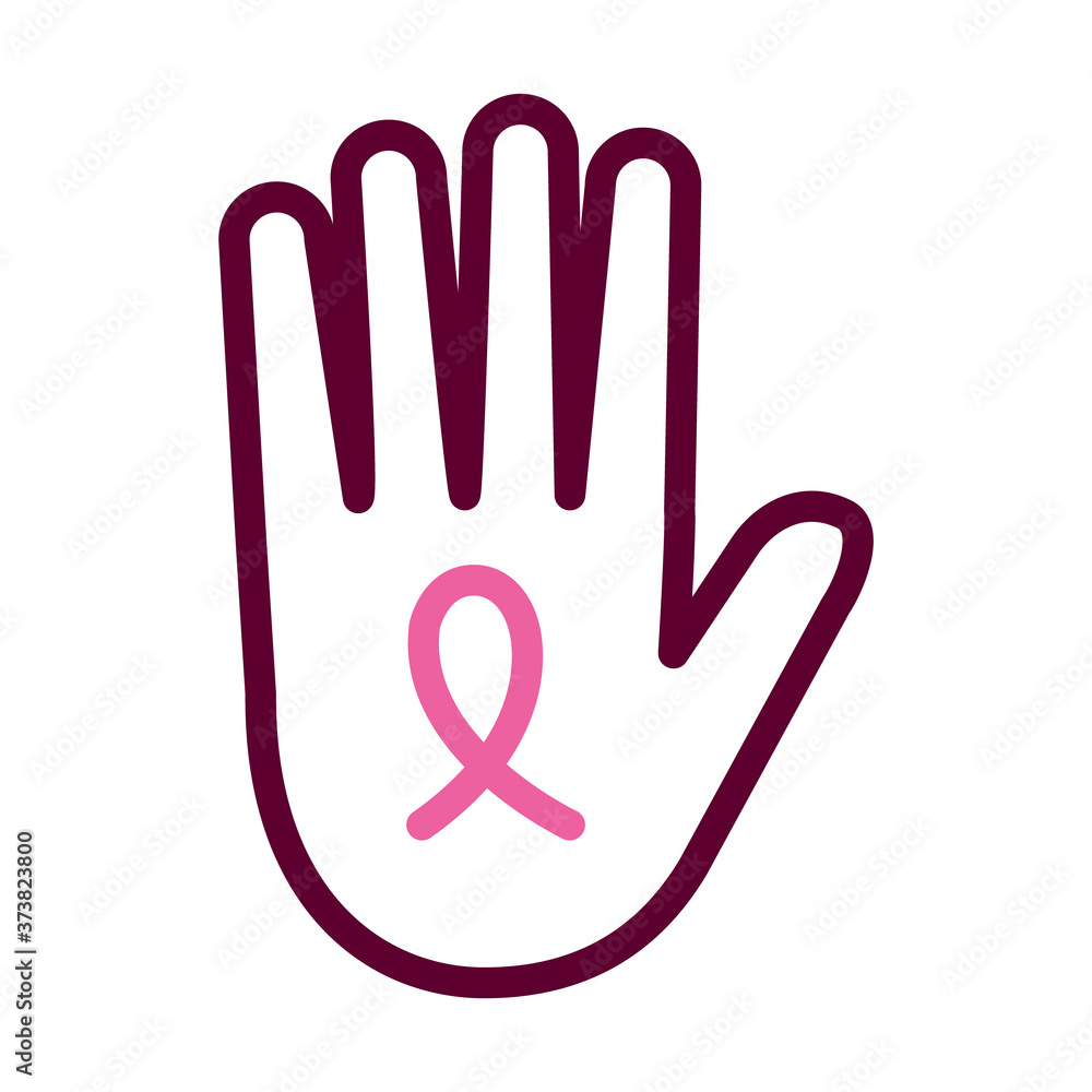 Obraz premium hand with breast cancer ribbon icon, half line half color style