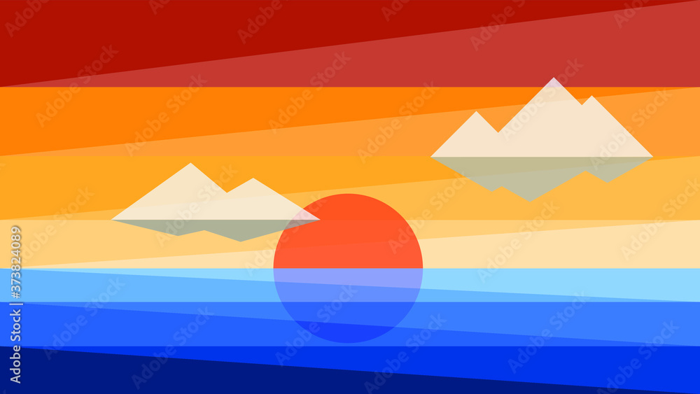 Simplicity sunset at the sea modern style wallpaper background. Vector illustration.