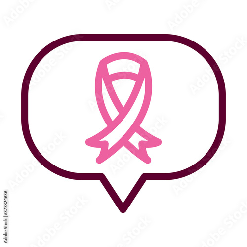speech bubble with breast cancer ribbon icon, half color half line style
