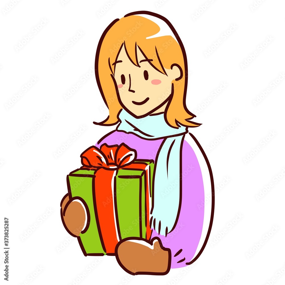 A smiling woman with a present A smiling woman with a present