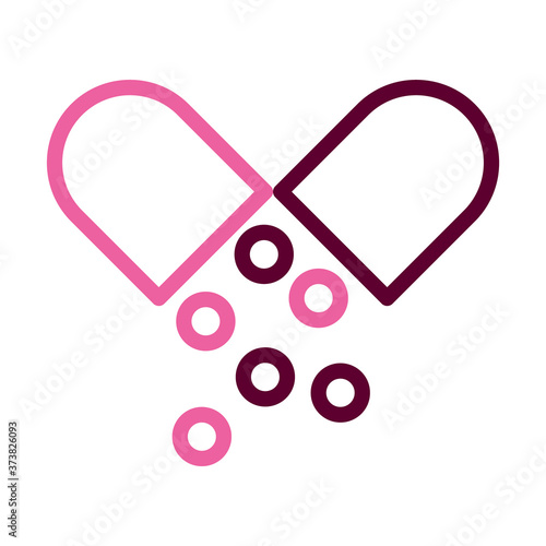 open medication capsule icon, half color half line style