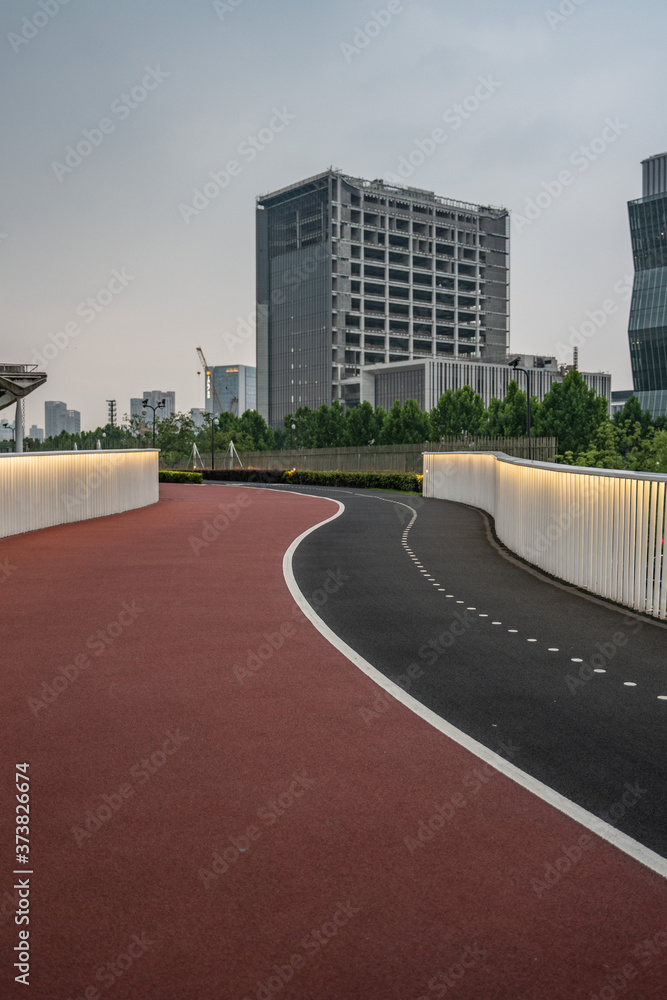 A jogging lane in Expo park, in Shanghai, along the Huangpu River.
