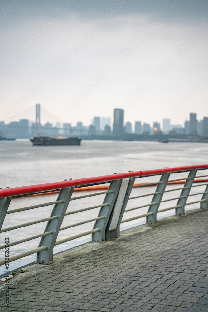 A pier along the Huangpu river in Expo Park, in Shanghai, China.