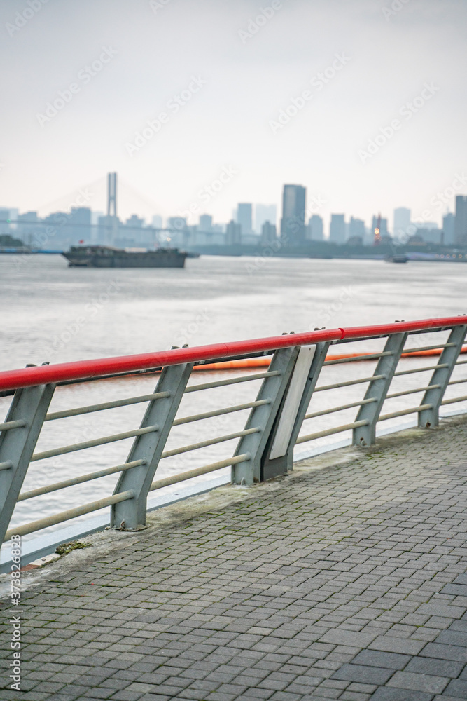 A pier along the Huangpu river in Expo Park, in Shanghai, China.