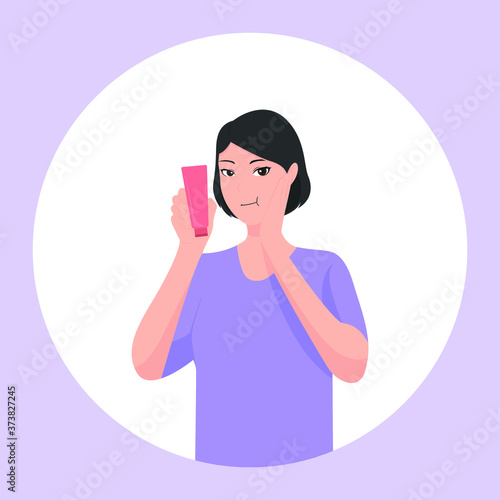 beautiful woman is posing holding the product