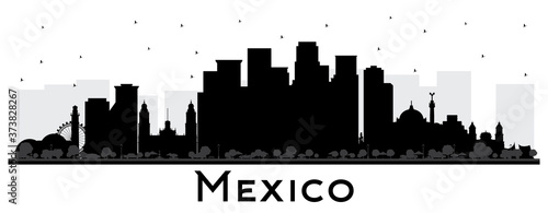 Mexico Skyline Silhouette with Black Buildings Isolated on White.