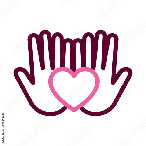 open hands with heart icon, half color half line style