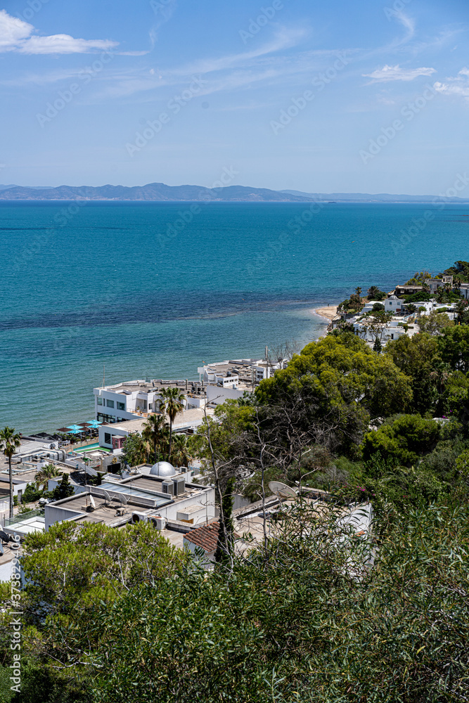 Panoramic view of seaside in Gammarth. Tunisia, North Africa