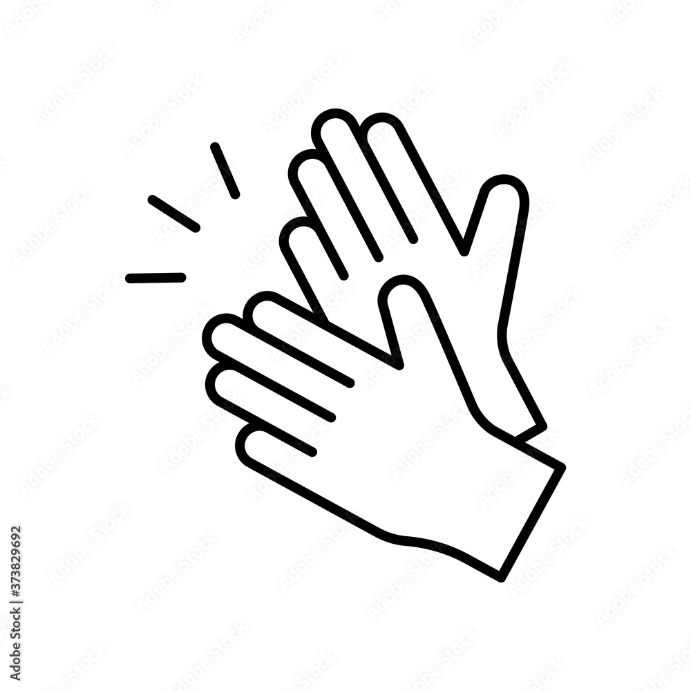 Clapping hands. Linear icon of applause. Black simple illustration of handclap. Contour isolated vector emblem on white background Clapping hands. Linear icon of applause. Black simple illustration of handclap. Contour isolated vector emblem on white background