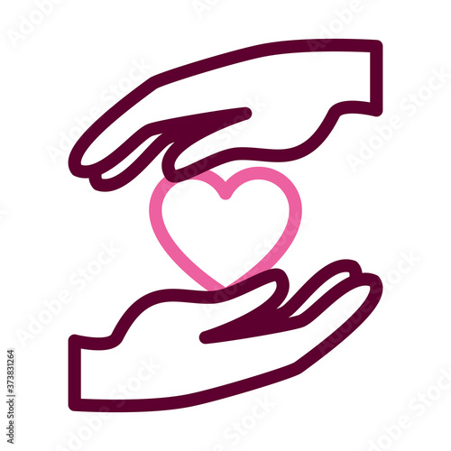 hands with heart icon, half color half line style