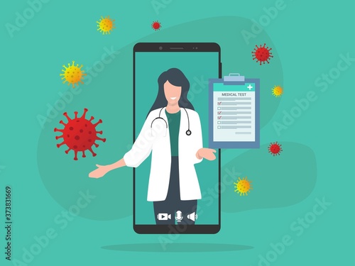 Telehealth health care technology doctor can diagnose and help patient via mobile phone or tele conference concept, mobile application with doctor, physician diagnose virus symptom.