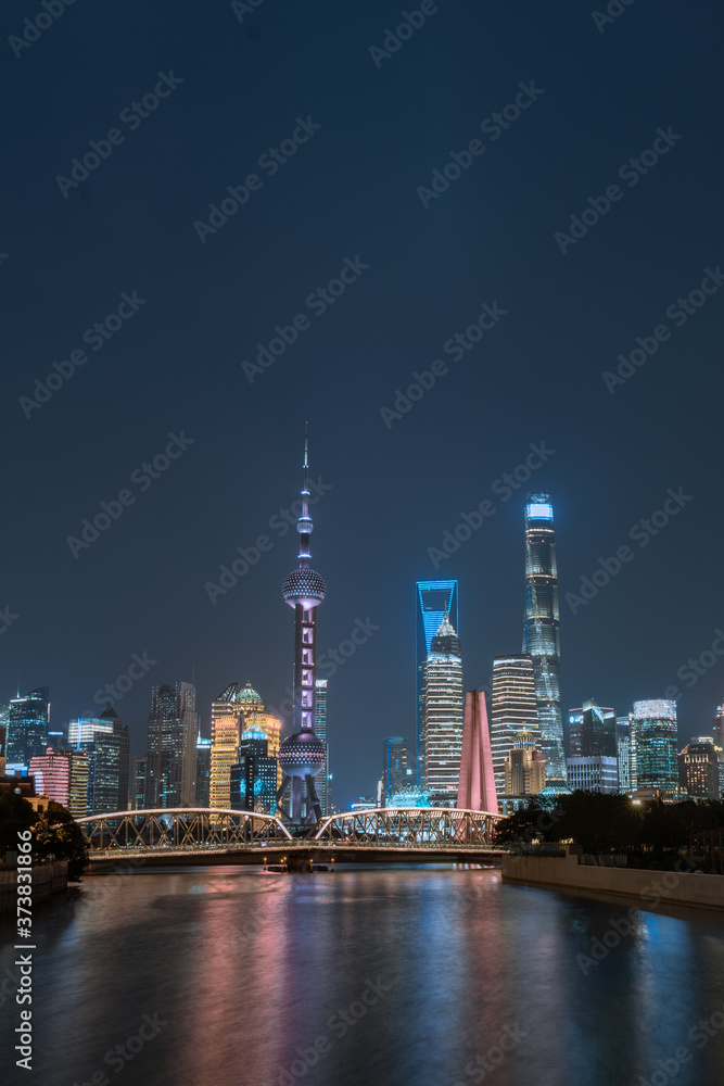 The night view of Lujiazui, the financial district in Shanghai, China.