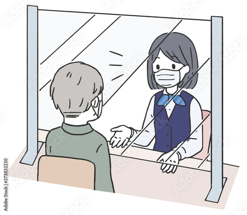 飛沫感染対策のパーテーションごしの受付け