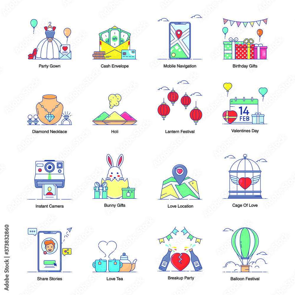 
Party and Fun Flat Icons Set 
