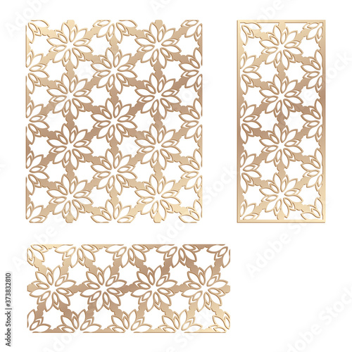 Decal. Laser cutting panel. Fence. Veneer vector. Plywood laser cutting floral design. Room divider. Seamless pattern. Stencil lattice ornament for laser cutting. Home screen.