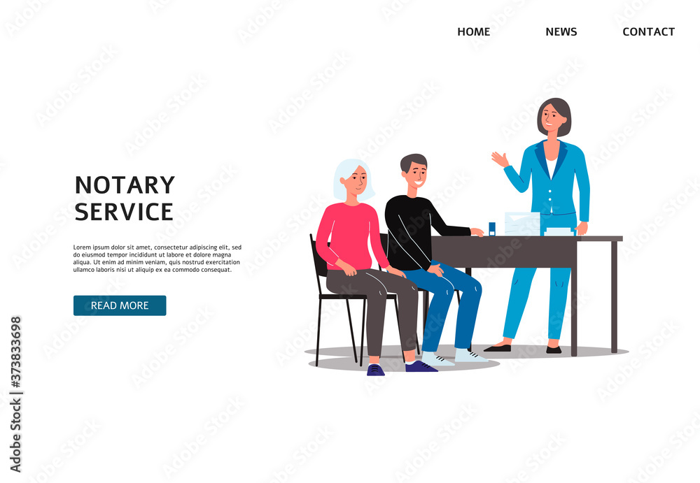 Notary services banner with people set formalities, flat vector illustration. Notary services banner with people set formalities, flat vector illustration.