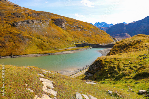 Great views to the peaks, valleys of the Austrian Alps. Charming and beautiful scene with meadows.