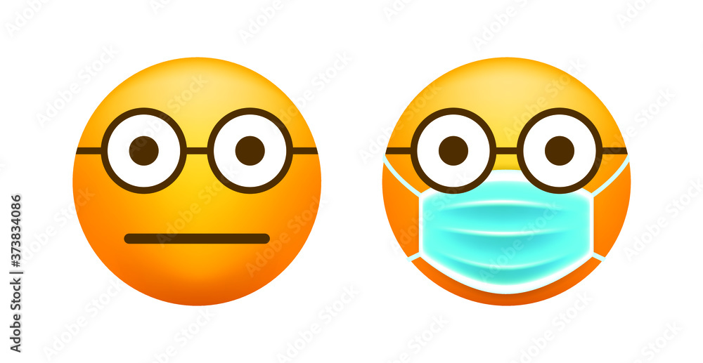 Realistic Cute Emoticon with Face Mask on White Background . Isolated Vector Illustration Realistic Cute Emoticon with Face Mask on White Background . Isolated Vector Illustration