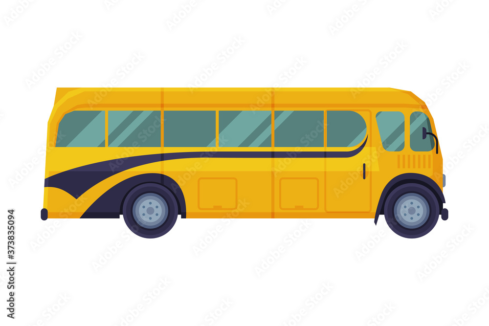 Retro School Bus, Side View, Back to School Concept, Students Transportation Vehicle Flat Vector Illustration